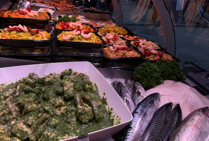 paling in&#39;t groen, makreel, pladijs, schol, forel, pasta scampi